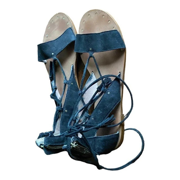 Madewell Leather Sandals Women's Black Gladiator Toe Lace Up Zip Closure Size 6 - Picture 4 of 12